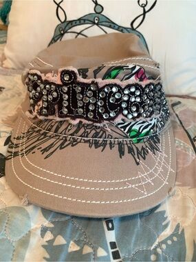 Women’s Embellished Tan Military-Style Cap with Rhinestone ‘Princess’ Lettering